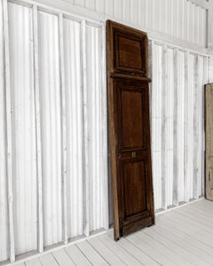 19th-Century French Oak Interior Door with Paneled Transom and Original Casing