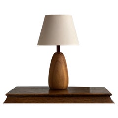 Mid Century french table Lamp in Solid Elm Tree and colored brass