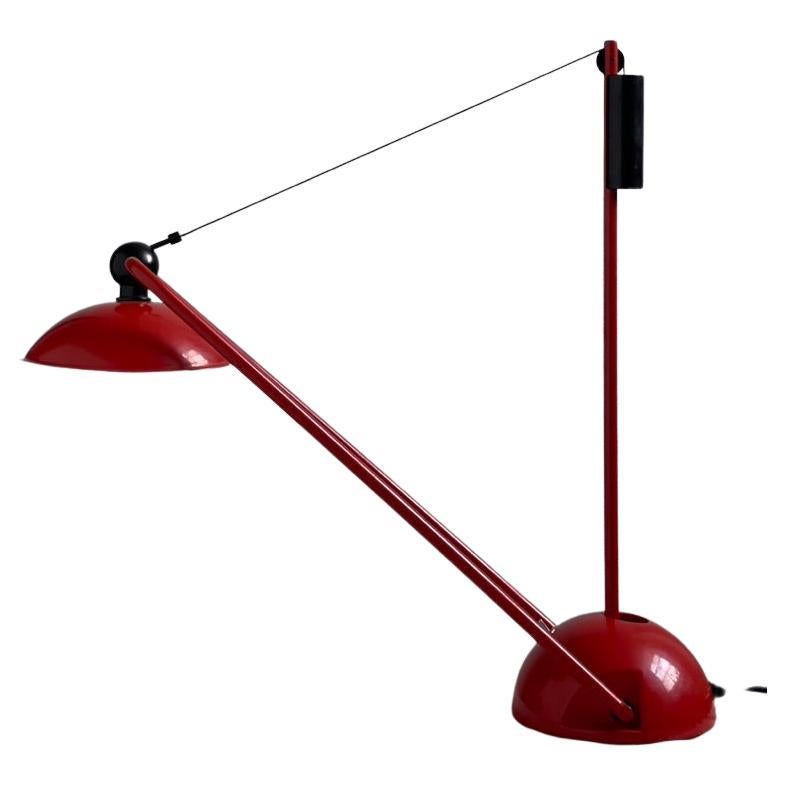Original 1980s Vintage Table Lamp in Metal, Akcryl and Red Varnish For Sale