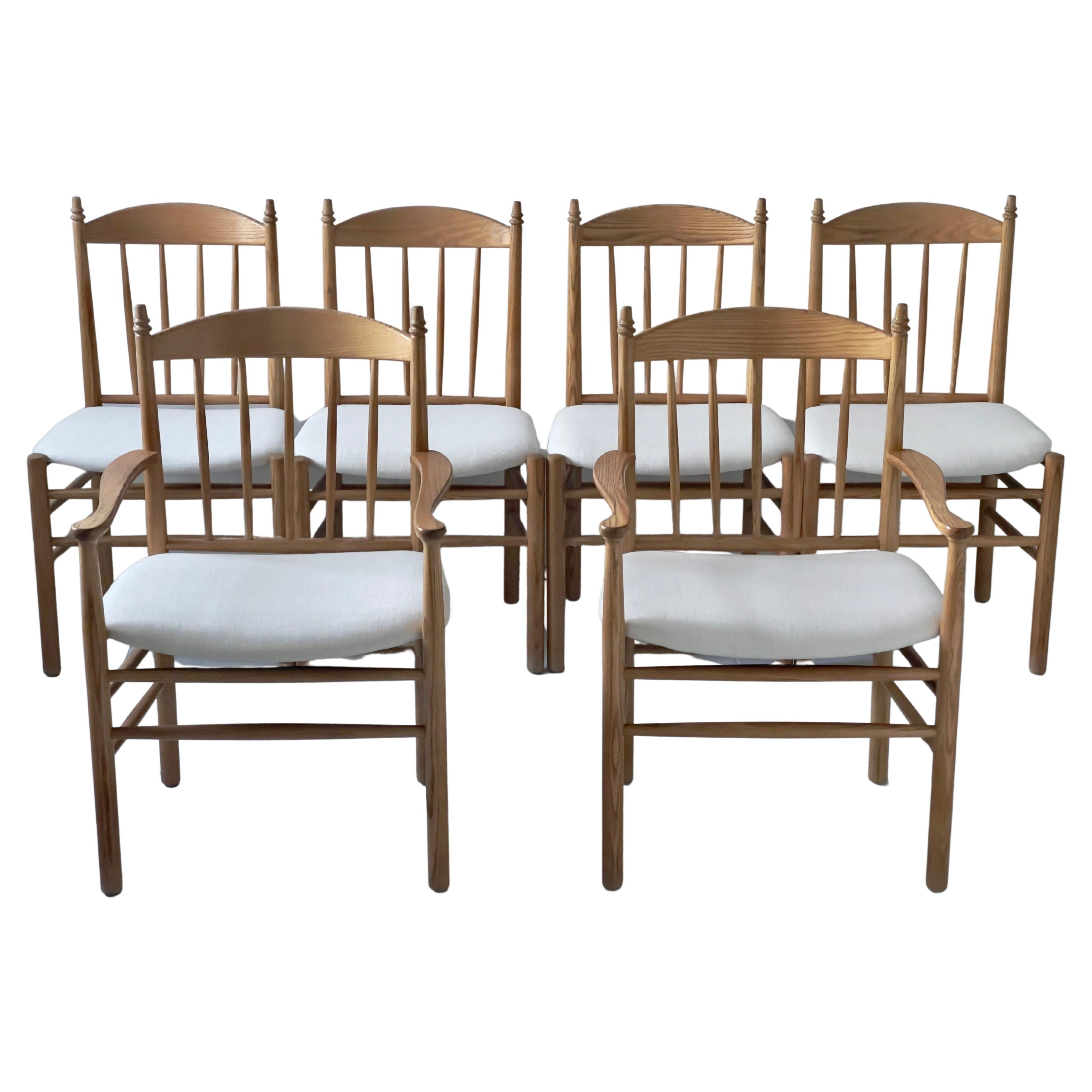 Set of six 1970s Danish modern Dining Chairs in Solid Ash & Linen by FDB For Sale