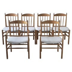 Retro Set of six 1970s Danish modern Dining Chairs in Solid Ash & Linen by FDB