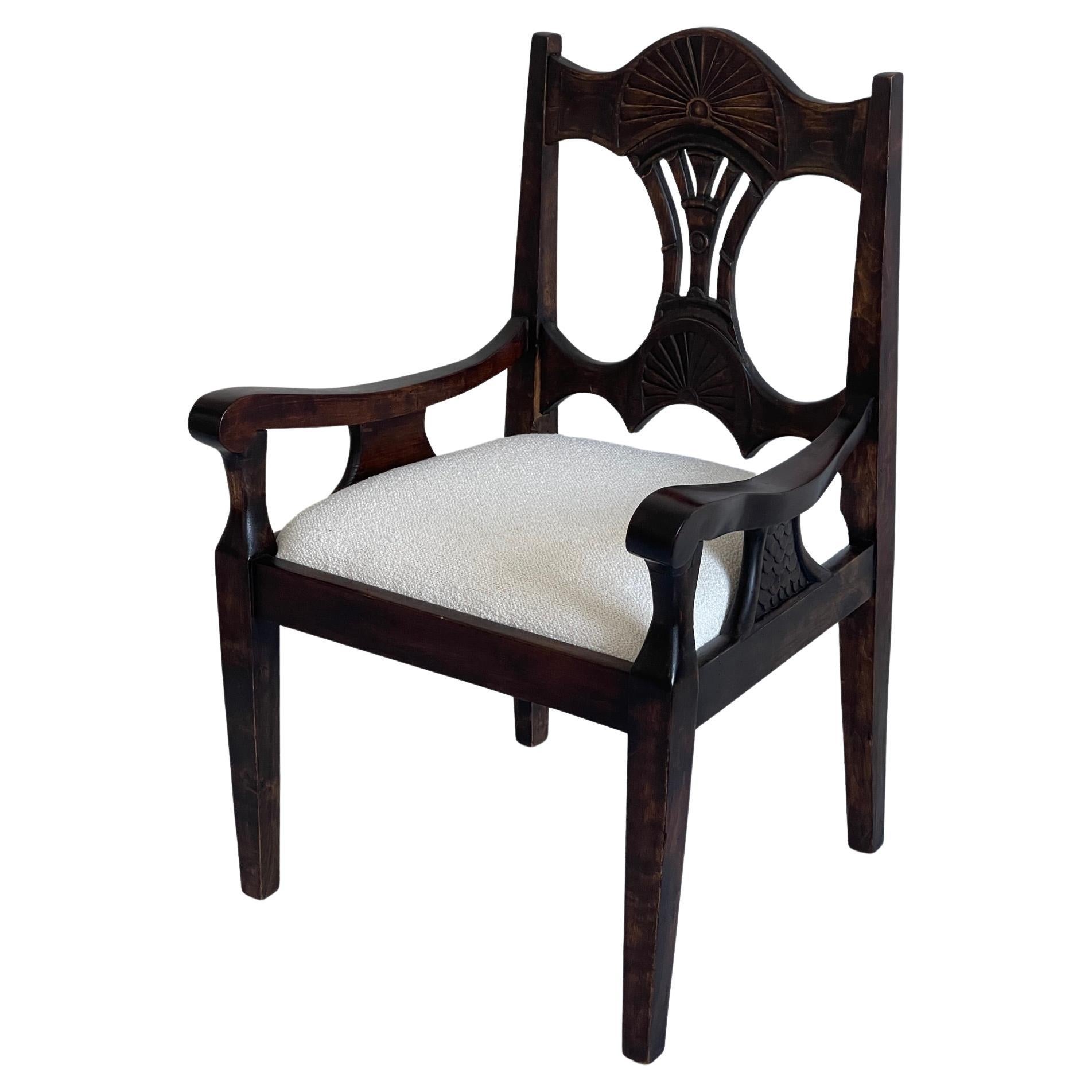 Mid-19th Century Scandinavian Armchair in Stained Oak, reupholstered in Bouclé. For Sale