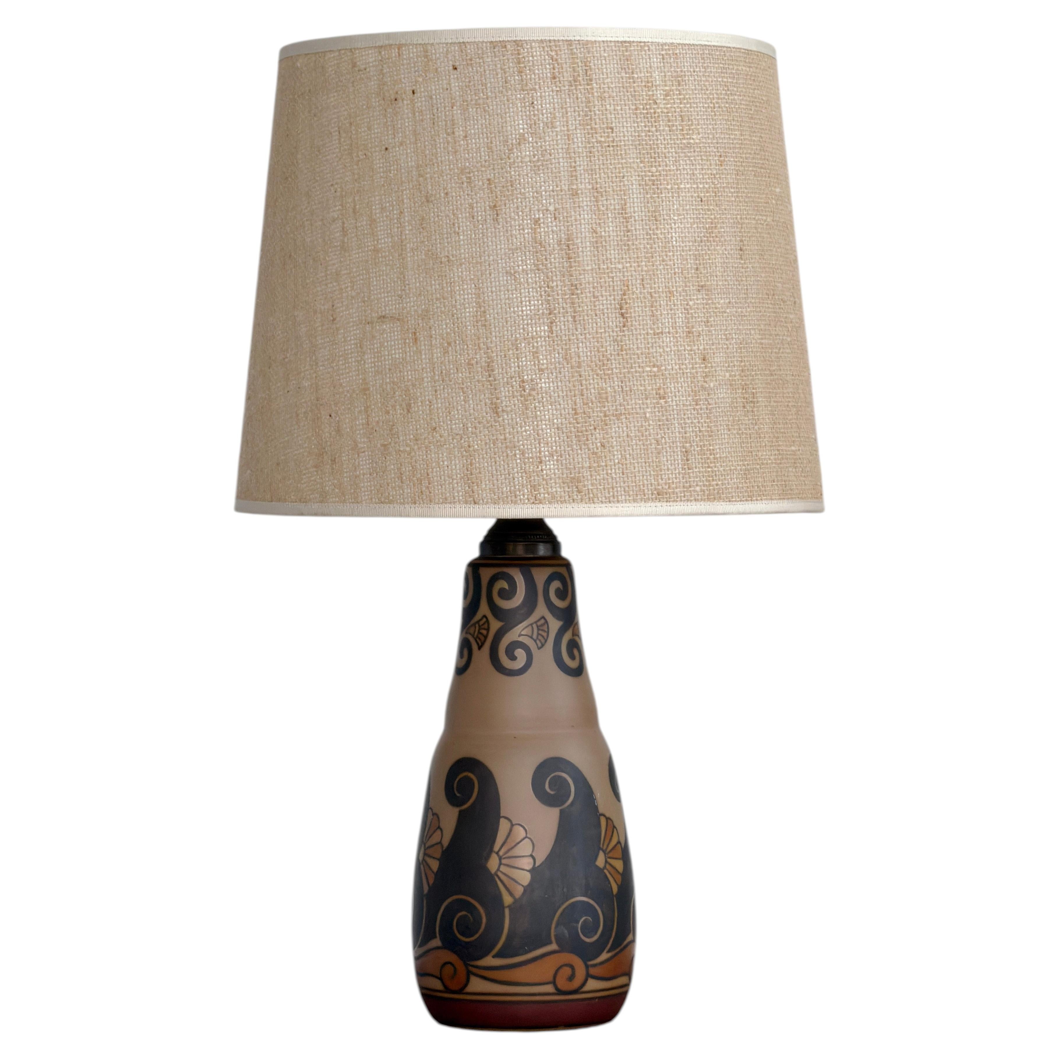 L. Hjorth Bornholm Art Nouveau Hand-Painted Ceramic Table Lamp, Circa 1920–1930 For Sale