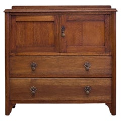 Heals Style Oak Tallboy Linen Chest Cupboard, 1930s