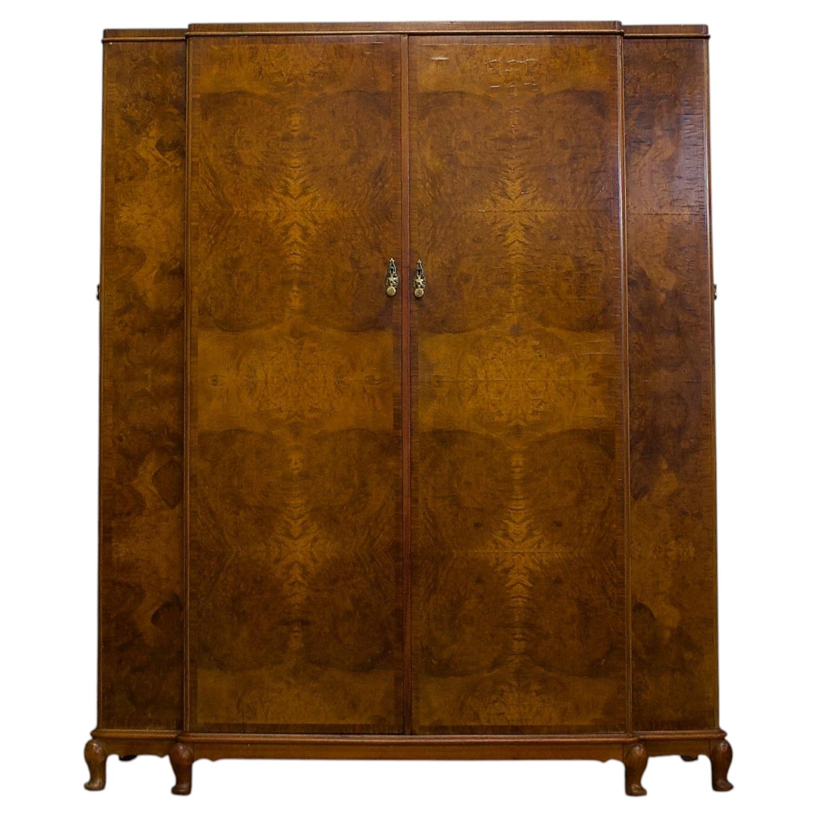 Vintage Art Deco Burr Walnut Wardrobe, 1930s