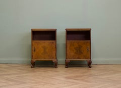 Vintage Art Deco Walnut Pair Bedside Tables Cabinets, 1930s