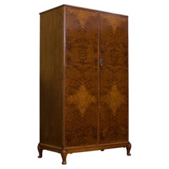 Vintage Art Deco Burr Walnut Compact Wardrobe, 1930s