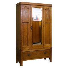 Antique Arts and Crafts Oak Wardrobe Hall Cupboard, 1900s