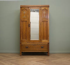 Antique Arts and Crafts Oak Wardrobe Hall Cupboard, 1900s