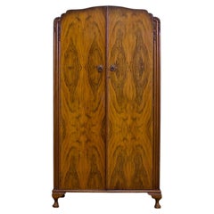 Vintage Art Deco Burr Walnut Compact Wardrobe, 1930s