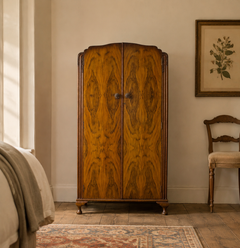 Vintage Art Deco Burr Walnut Compact Wardrobe, 1930s