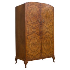 Vintage Art Deco Burr Walnut Compact Wardrobe, 1930s