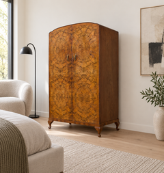 Vintage Art Deco Burr Walnut Compact Wardrobe, 1930s
