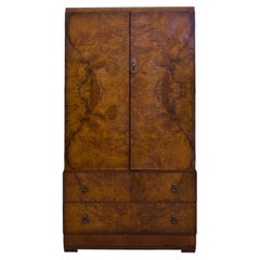 British Art Deco Tallboy Linen Cabinet in Burr Walnut, 1930s