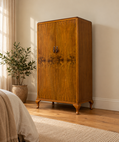 Vintage Art Deco Burr Walnut Compact Wardrobe, 1930s