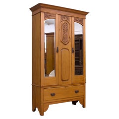 Vintage Edwardian Satinwood Wardrobe or Hall Cabinet , 1900s