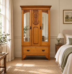 Vintage Edwardian Satinwood Wardrobe or Hall Cabinet , 1900s