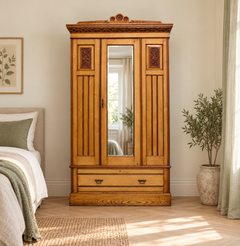 Antiker edwardianischer Kleiderschrank aus Esche, um 1900