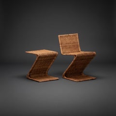 Shaped Oddity Zigzag Chair: Handwoven Rattan & Steel, Modern Design