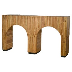 Split Cane Bamboo Console Table mid-century modern style 