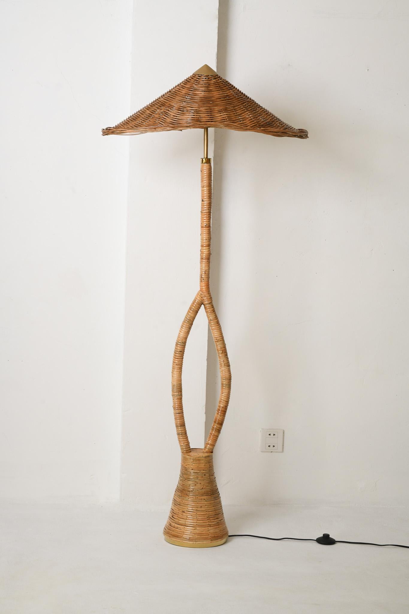 Hand-Crafted Italian Styled Rattan Floor Lamp For Sale