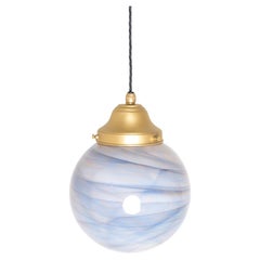Lampes à suspension globes en verre marbré de Murano avec raccords en laiton satiné