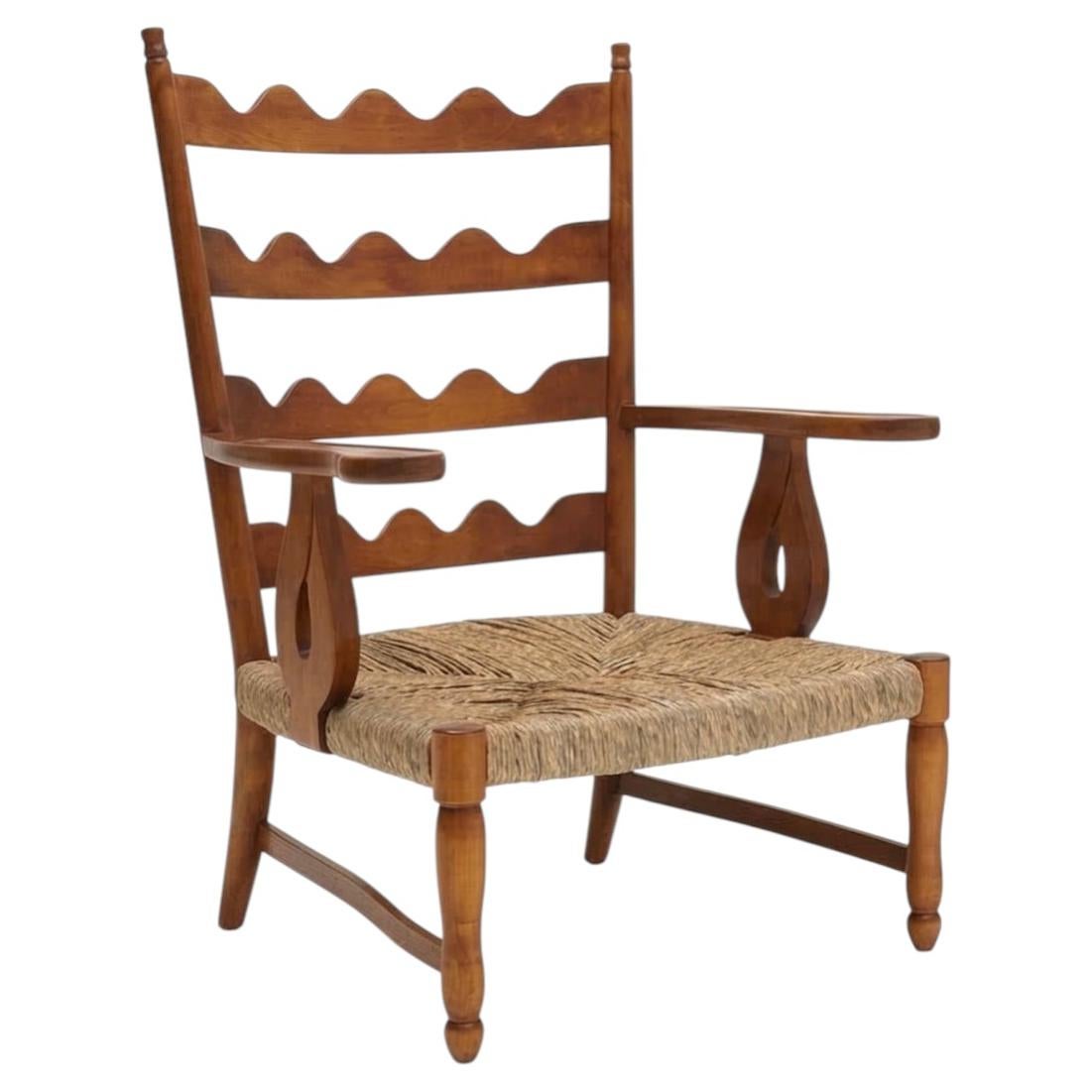 Paolo Buffa, sillón escultural de madera de cerezo de mediados de siglo, Italia, década de 1940