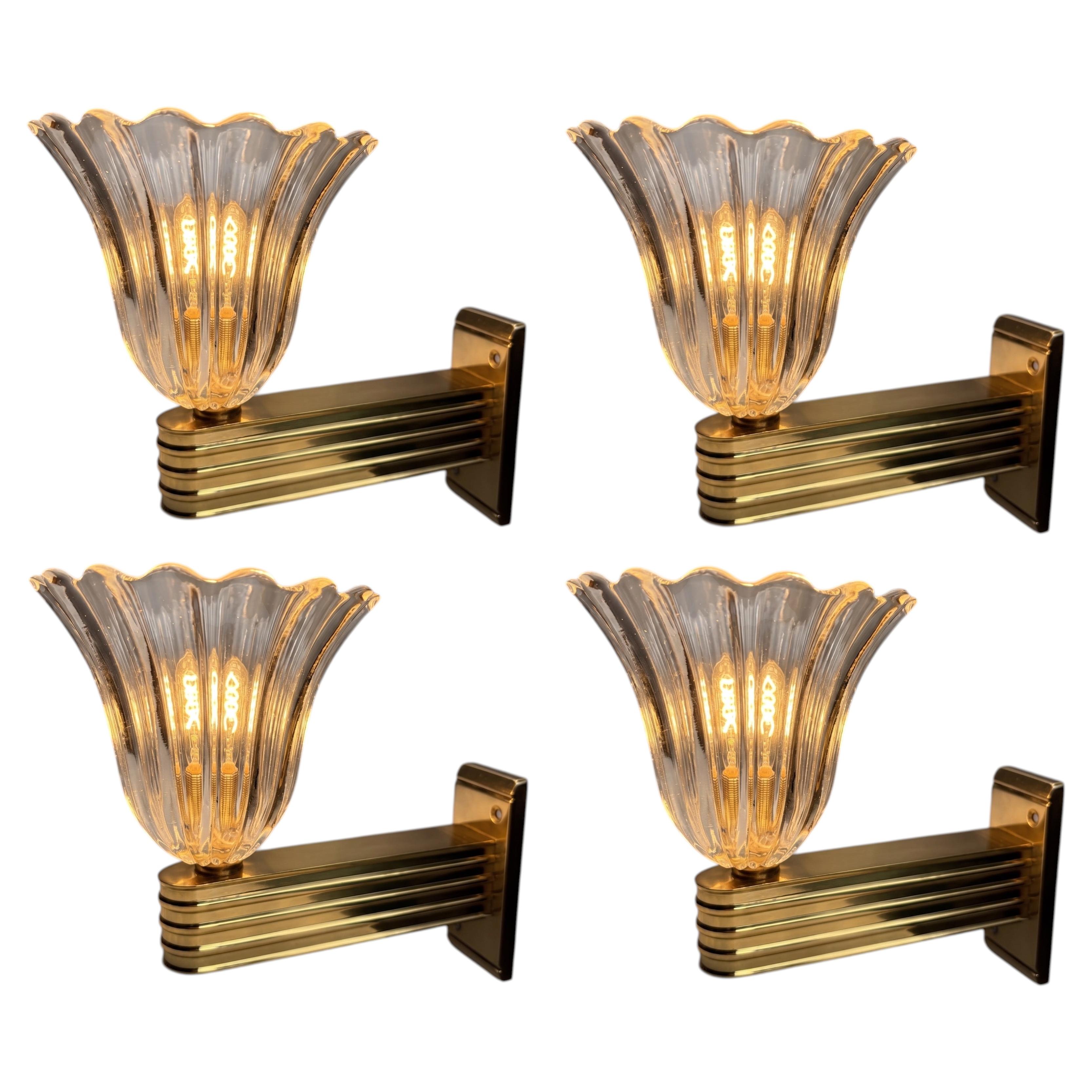 Juego de 4 apliques de cristal de Murano de mediados de siglo, estilo Ercole Barovier, Italia en venta