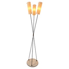 Angelo Lelii, Stehlampe im Mid-Century-Stil aus Messing, Marmor und Opalglas, Italien