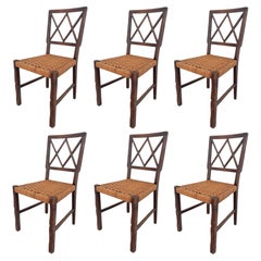 Juego de 6 sillas de madera y cuerda de mediados de siglo, al estilo de Paolo Buffa, Italia