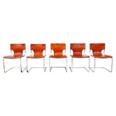 SET 5 Carlo Bartoli T 70 920 Cantilever Chairs Brown Leather - 5 pcs