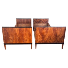 Pair of 2 Twin Biedermeier Art Deco Bed Frames, Stunning Figured Walnut & Burl