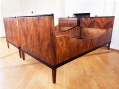 Pair of 2 Twin Biedermeier Art Deco Bed Frames, Stunning Figured Walnut & Burl