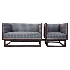 Josef Hoffmann “Cabinett” Art Deco Jugendstil Sofa & Chair set Wittmann, Austria