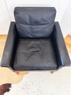 60s Hans Olsen for CS Møbler Model 500 Black Leather and Rose Teak Lounge Chair
