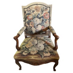 19th Century French Louis XV-style Armchair With Floral Needlepoint Tapestry