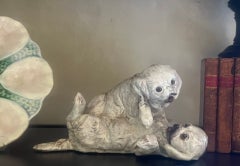 Chiens en terre cuite « Bavent », de fabrication française, avec des yeux en verre, vers 1900