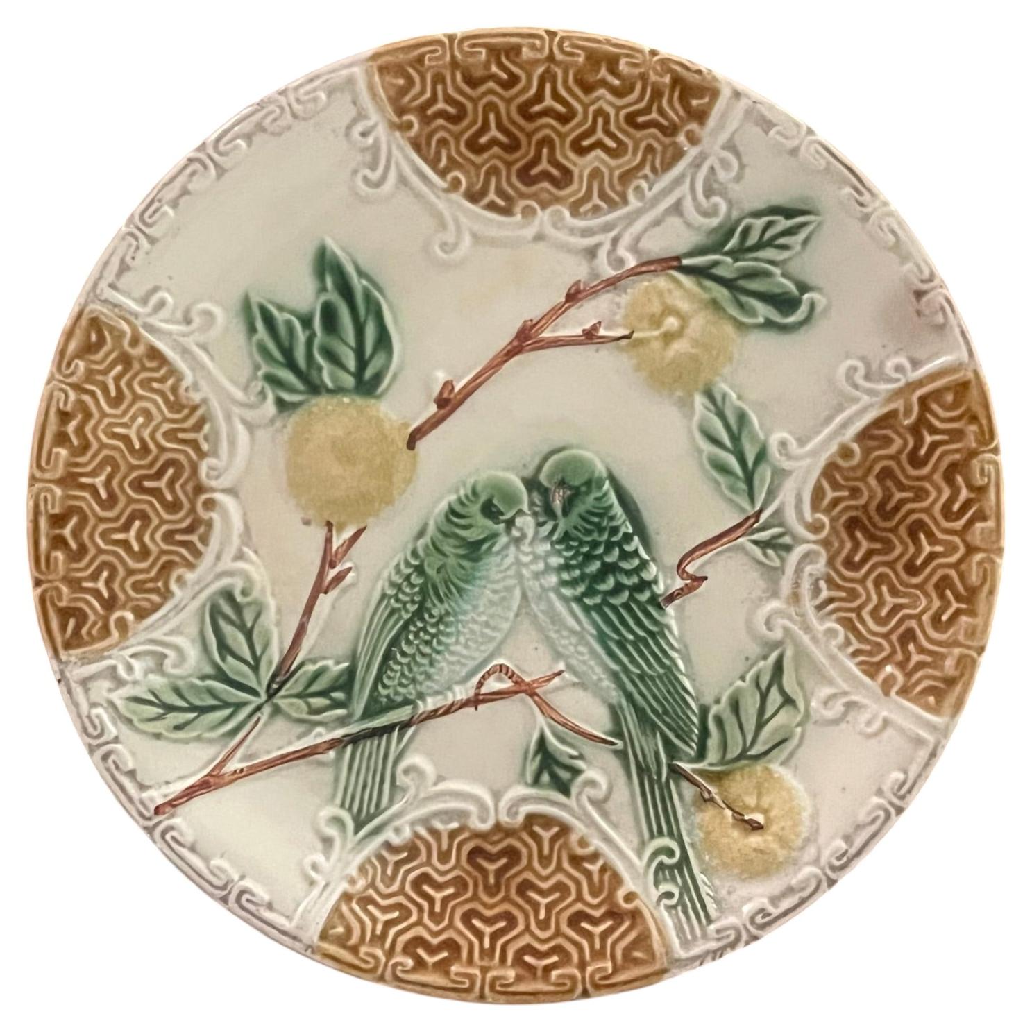 French Majolica Bird & Berries Plate c. 1890's For Sale
