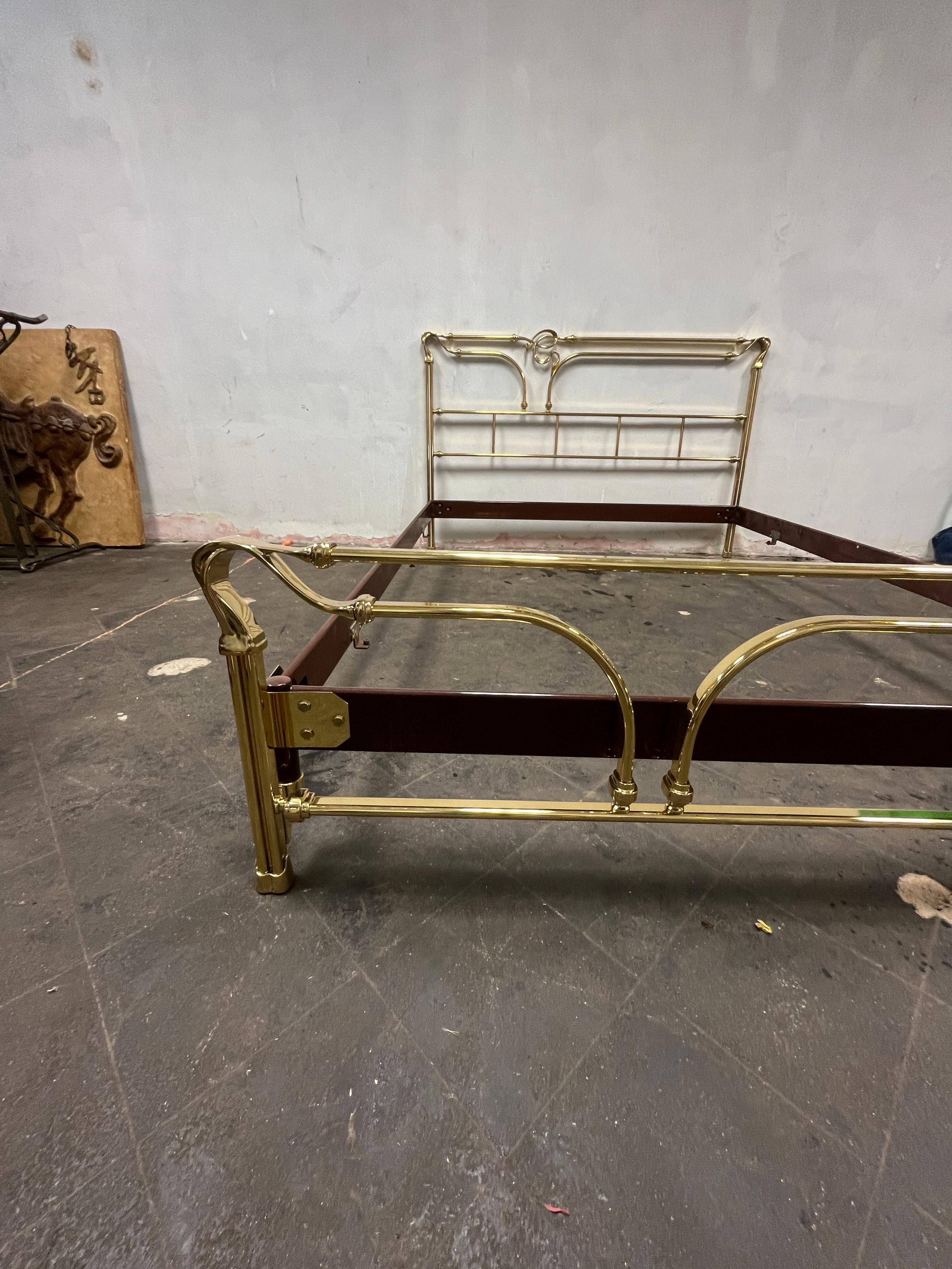 Italian Mid Century Bed Frame of Lacquered Patinated Brass, Italy, 1970s Bloomingdales For Sale