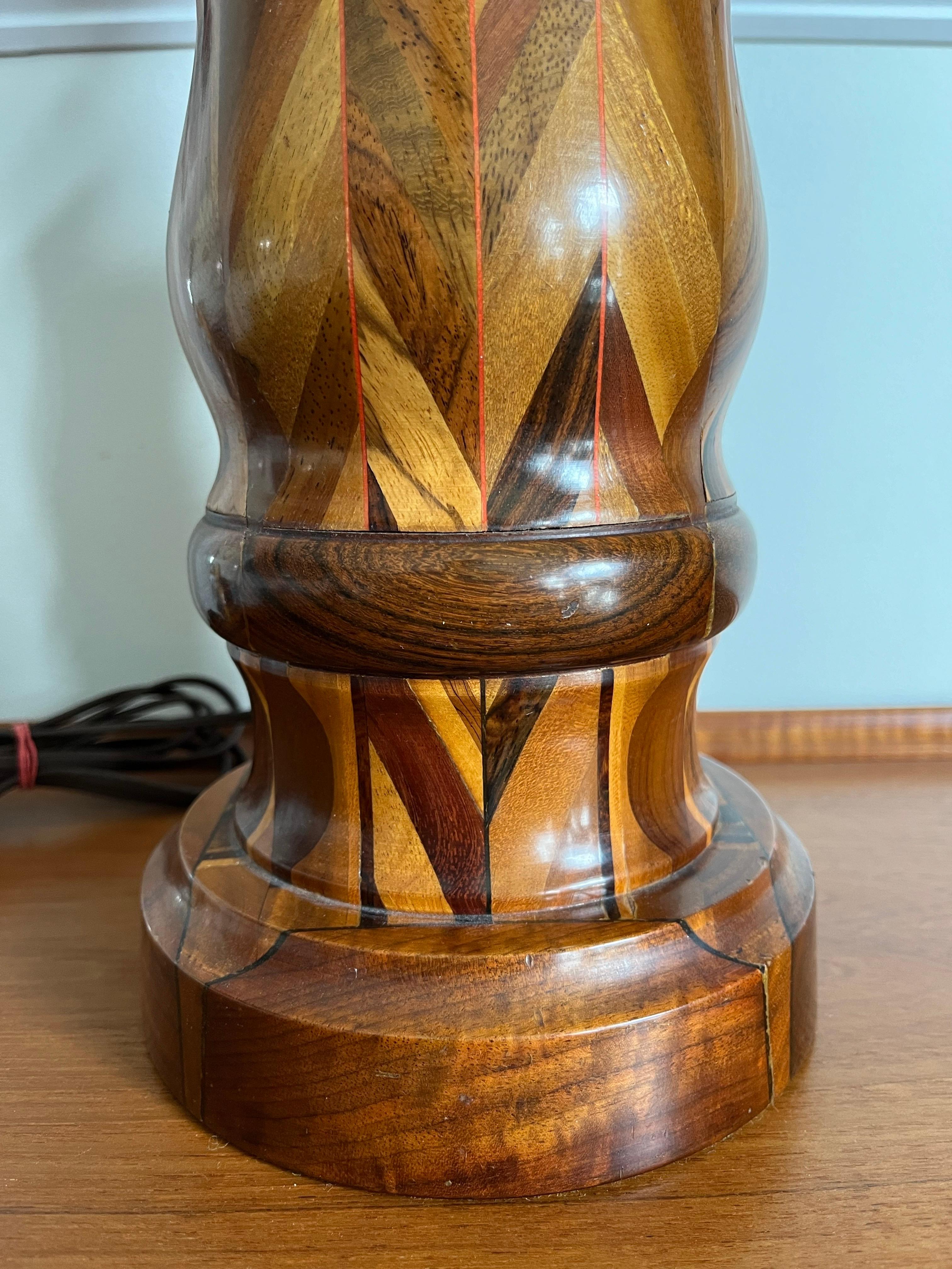 20th Century Vintage Turned Wood Lamp Mahogany Maple and Walnut For Sale