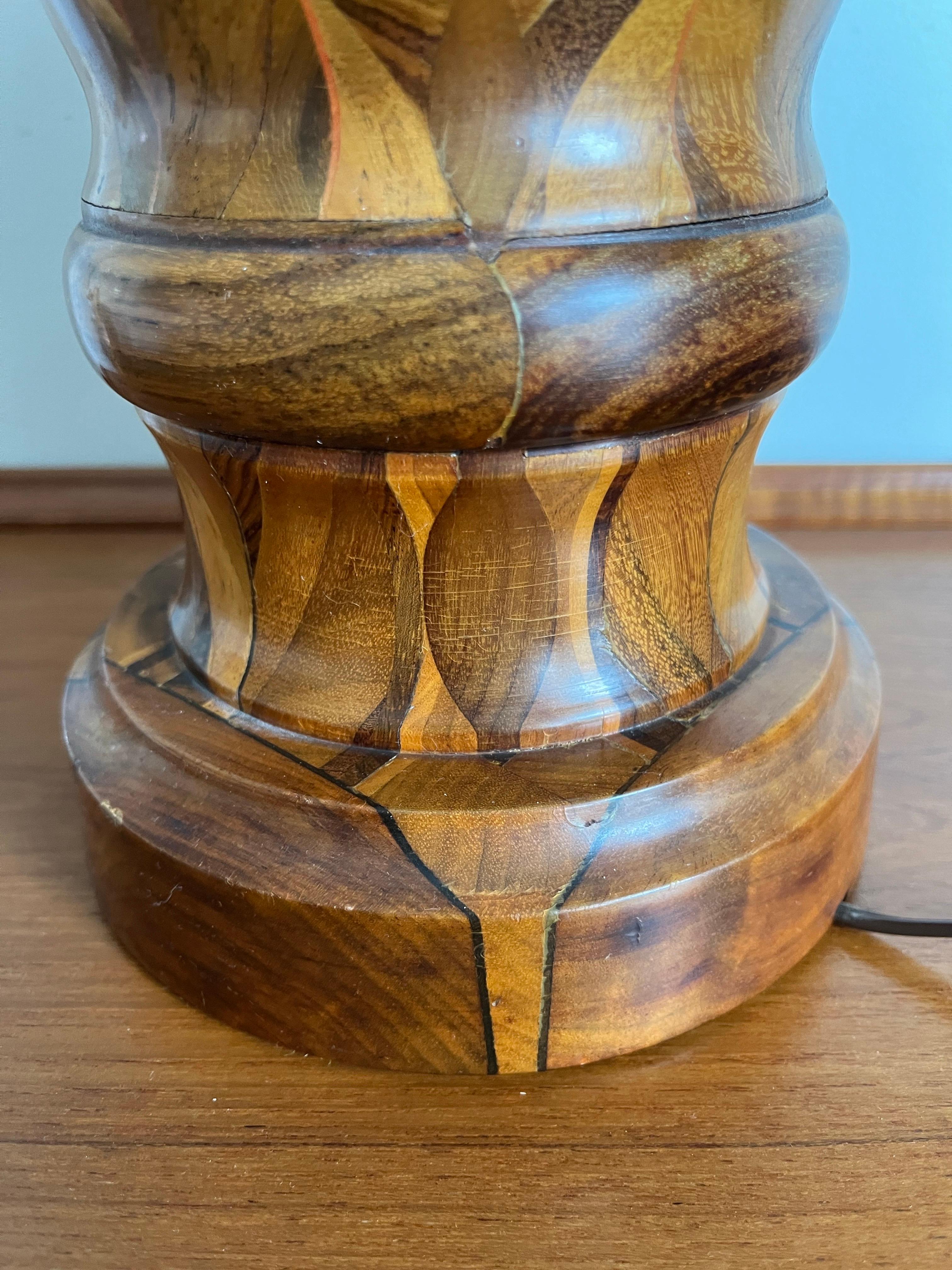 Vintage Turned Wood Lamp Mahogany Maple and Walnut For Sale 2