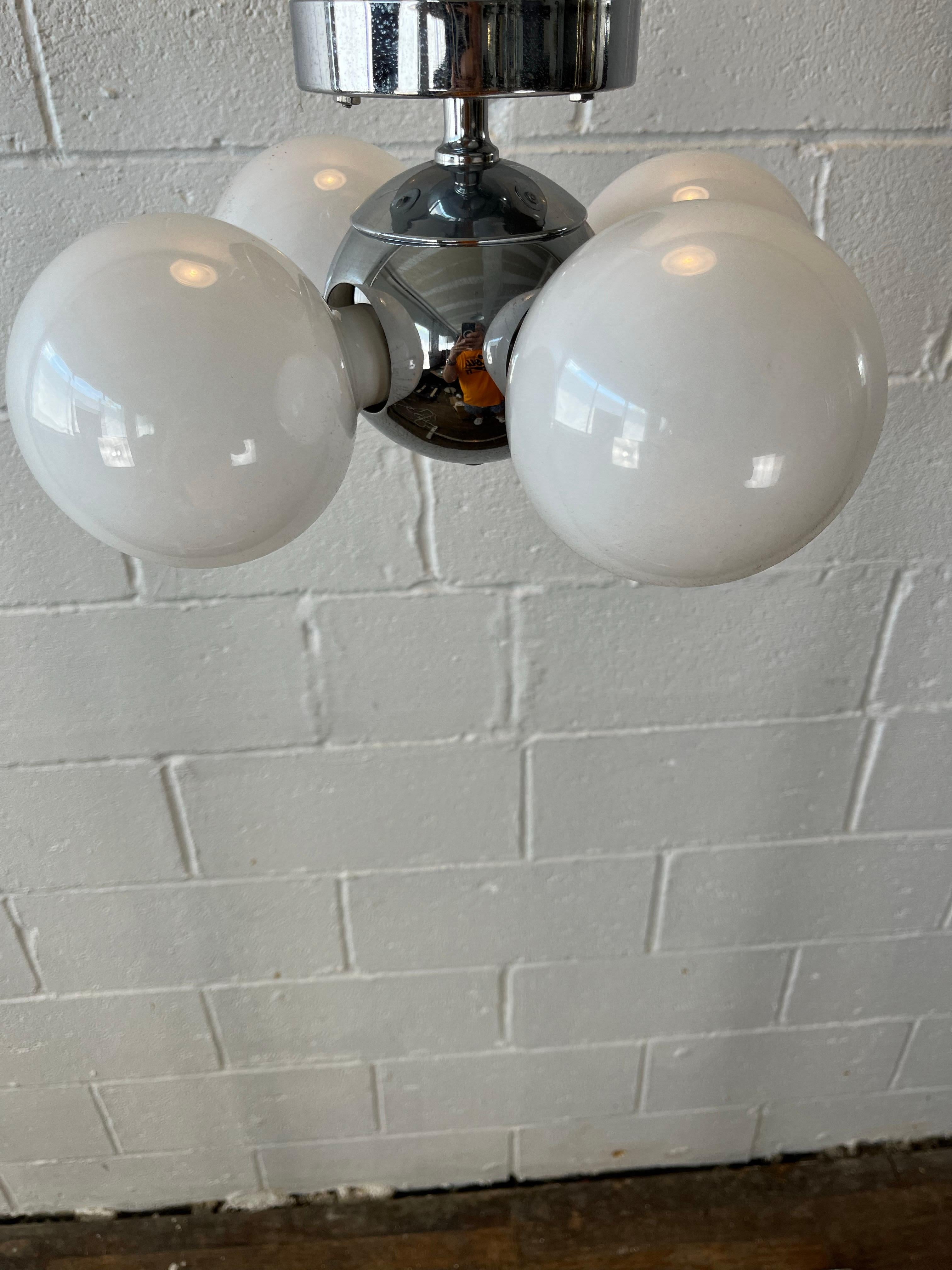 20th Century Mid-Century Modern Robert Sonneman Style Chrome Sputnik Atomic Flush Mount For Sale