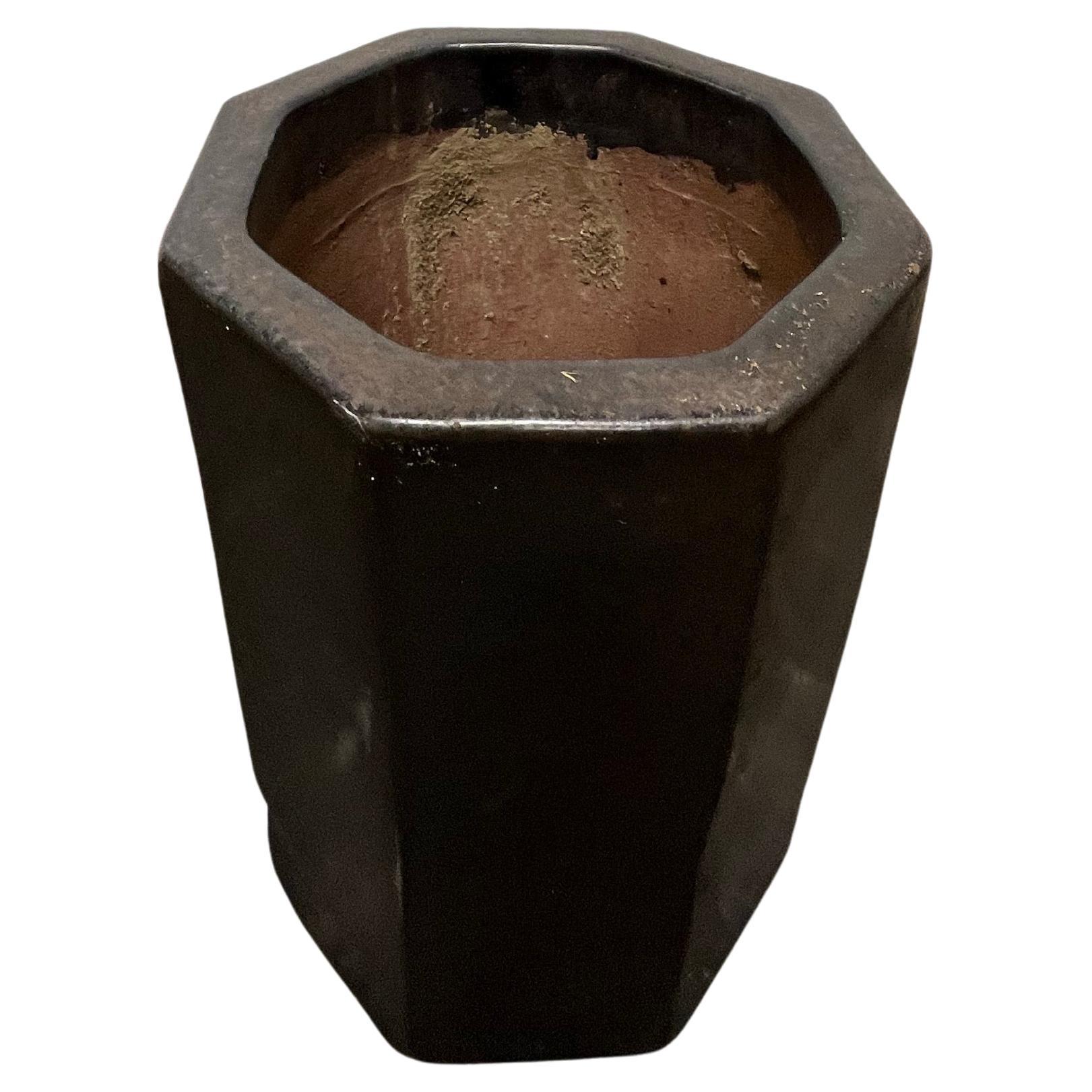 Mid Century Glazed Terracotta Octagonal Planter Cubist Brutal