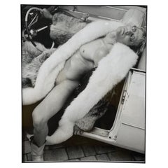 Signed Dennis Dean Black and White Fashion Photograph, Fur-Clad Model Nude