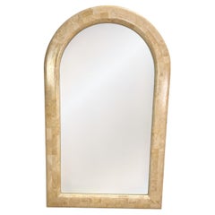 Large Arch Minimal Postmodern White Tessellated Stone Mirror, 1980s