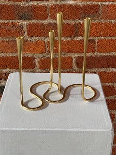 Illums Bolighus Serpentine Danish Brass Candlesticks c.1950s