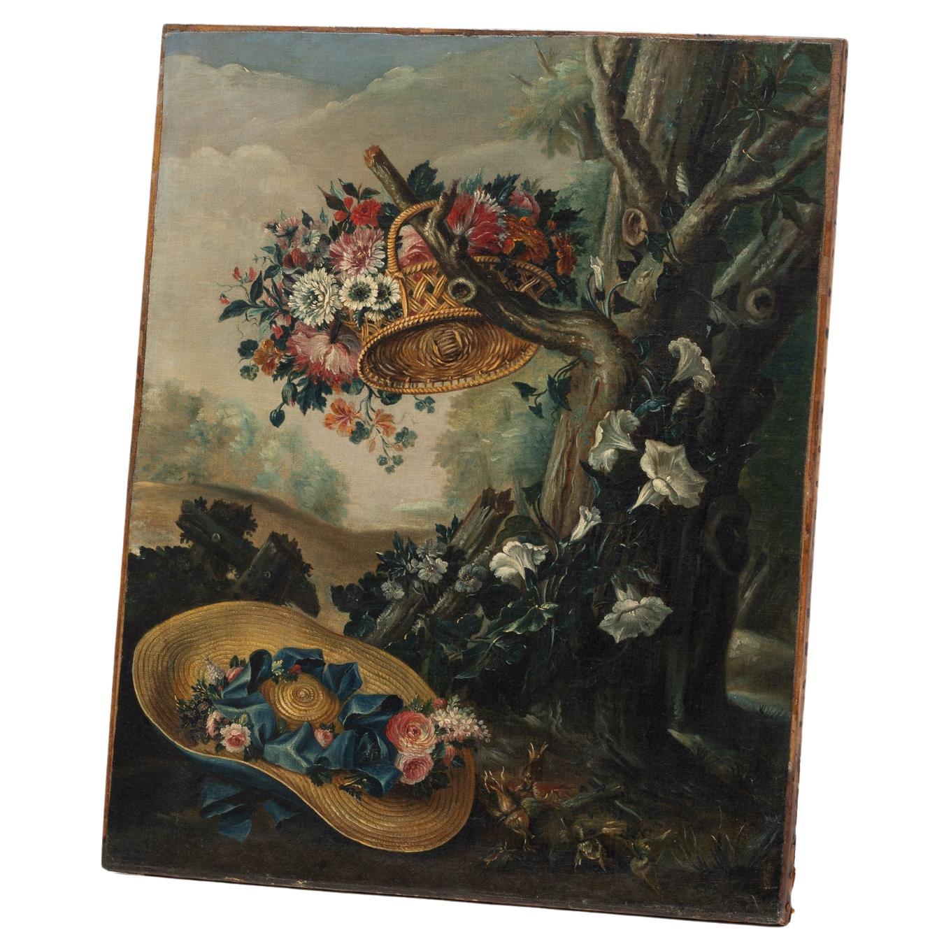 Peinture à l'huile sur toile représentant des fleurs. École française du XIXe siècle