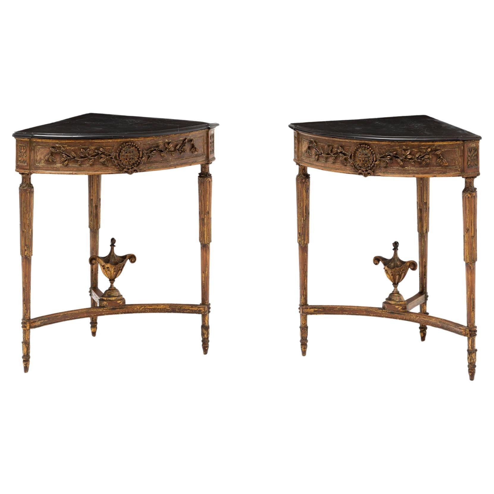 Pair of Louis XVI Style Corner Tables, Portugal 19th Century by Lucien Donnat