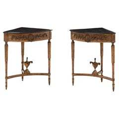 Vintage Pair of Louis XVI Style Corner Tables, Portugal 19th Century by Lucien Donnat