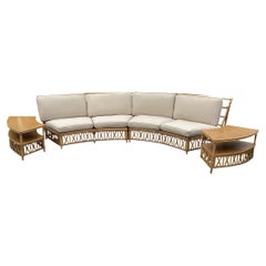 Exceptional Ficks Reed Mid Century Curved Rattan Sectional Sofa and Tables